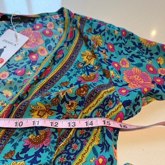 🆕 Zesica Vibrant Floral Wrap Midi Dress Blue and Pink, Size S - Picture 10 of 11